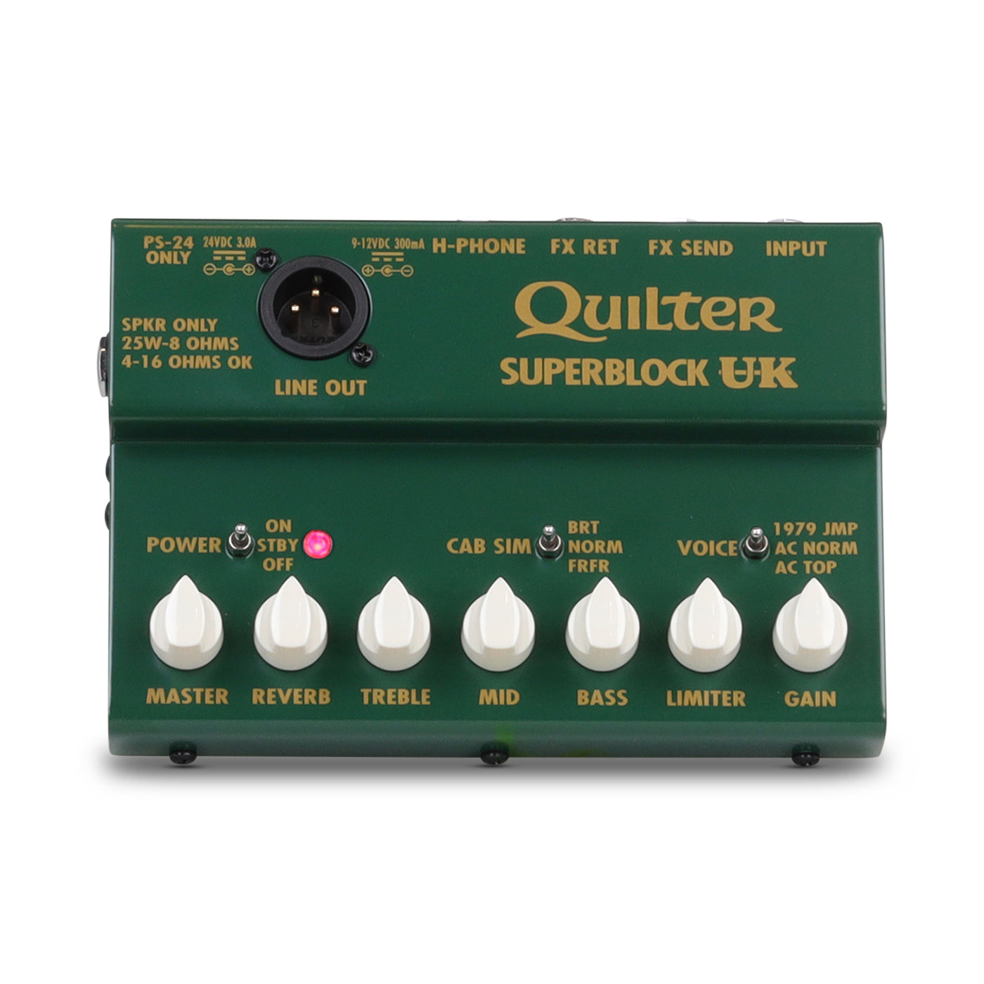 Quilter Labs SuperBlock UK Guitar Amplifier Head top view with light on