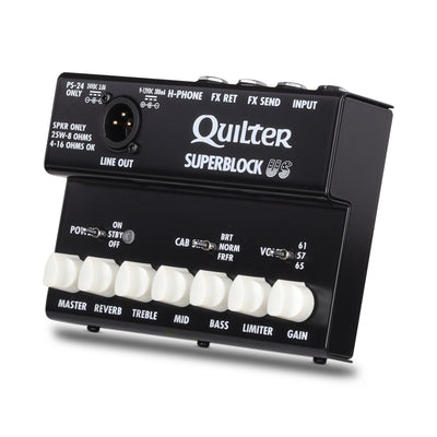 Quilter Labs SuperBlock US Guitar Amplifier Head tilted facing diagonally to the left