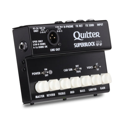 Quilter Labs SuperBlock US Guitar Amplifier Head tilted facing diagonally to the right