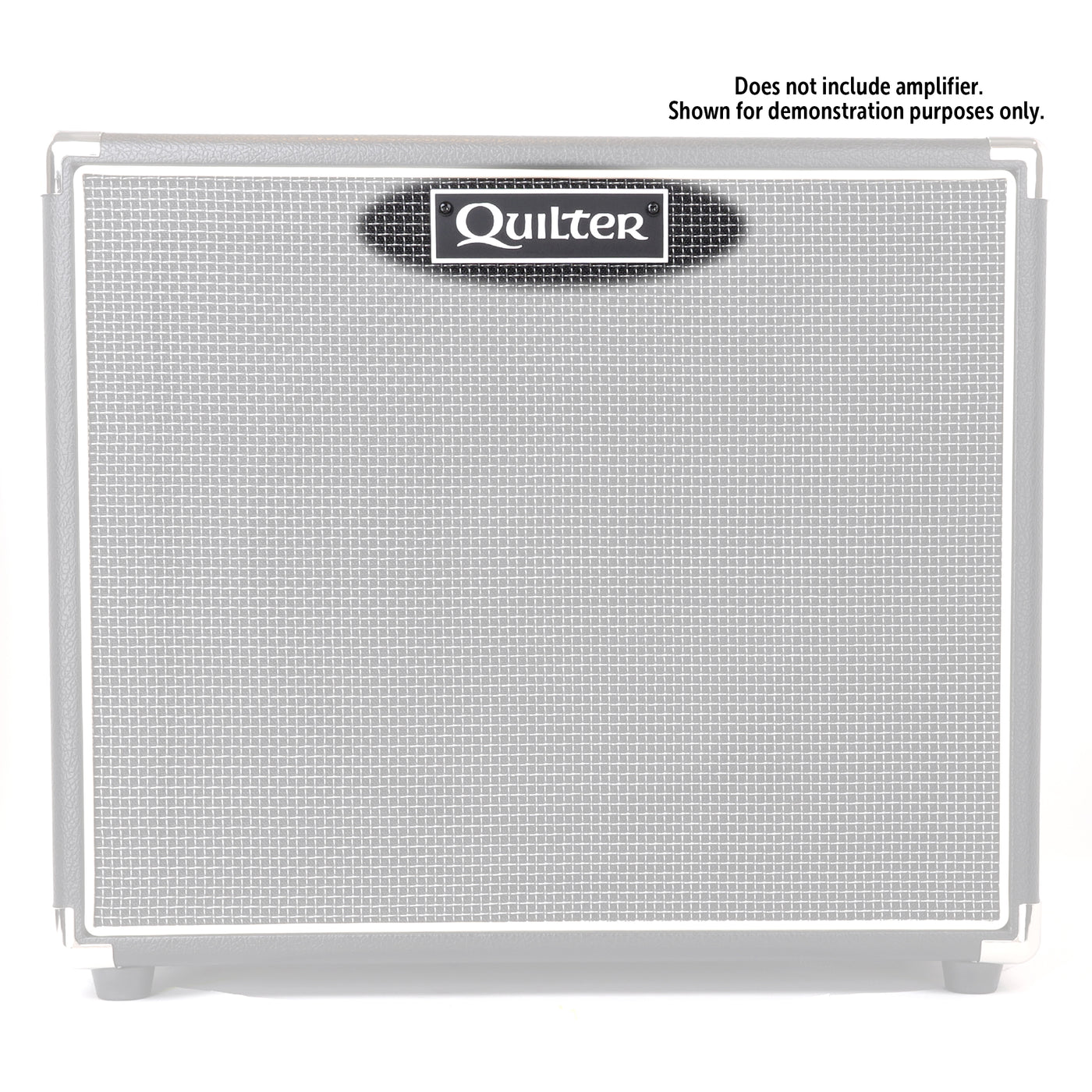 Quilter badge in silver shown on an amp