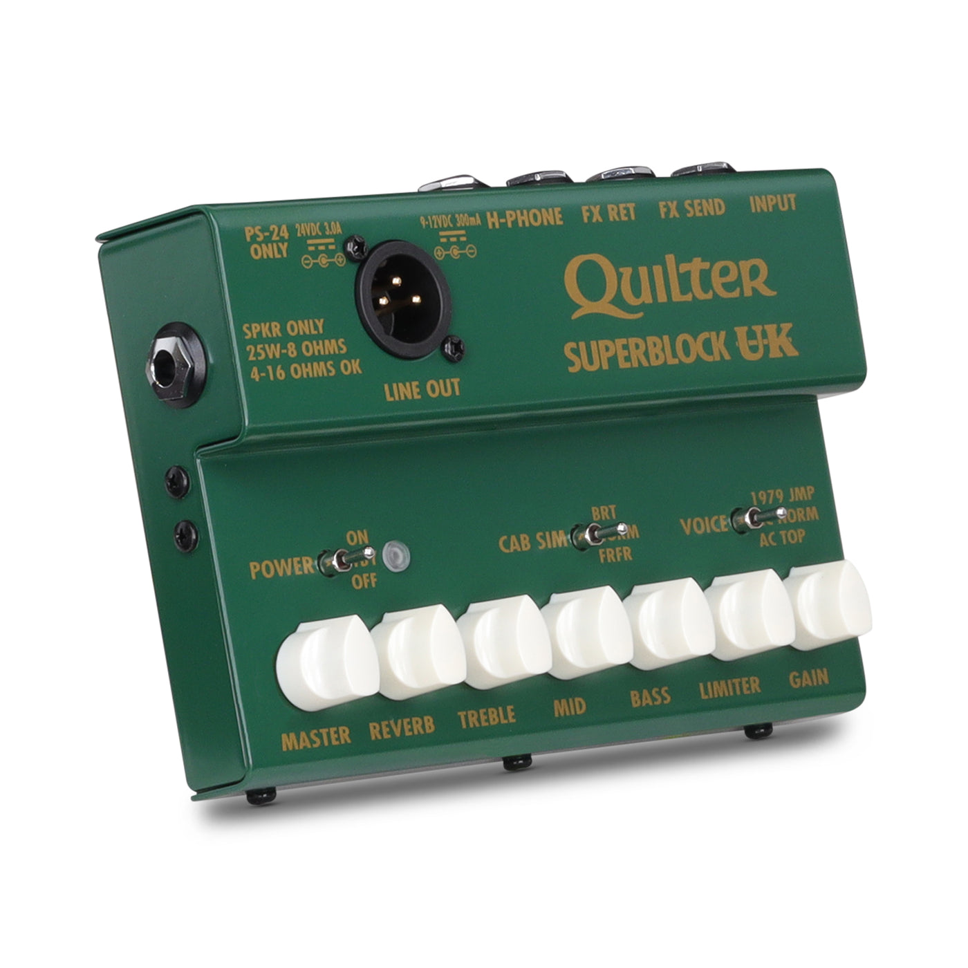 Quilter Labs SuperBlock UK Guitar Amplifier Head facing diagonally to the right