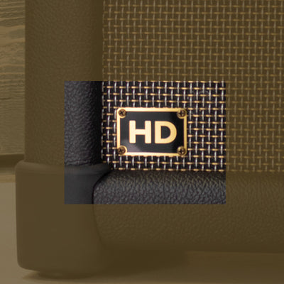close up of HD logo on an amp